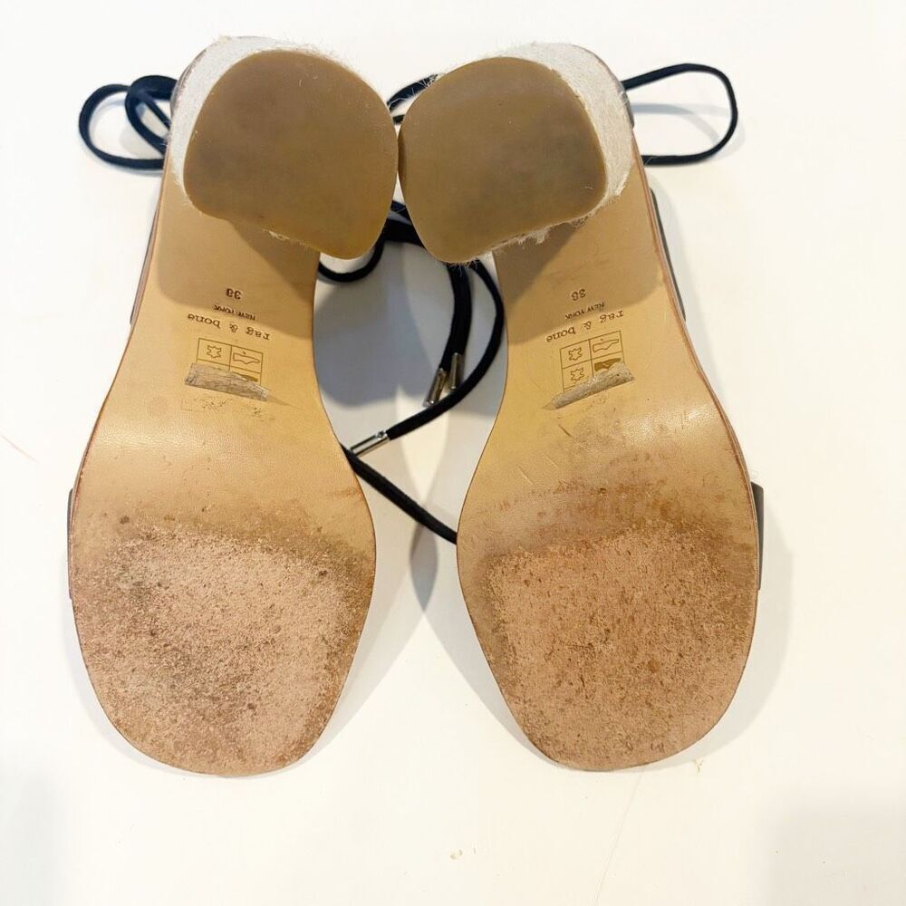 Rag & Bone Eden Sandal Navy Leather Raffia Lace Up $450 Size 38 - Picture 10 of 11